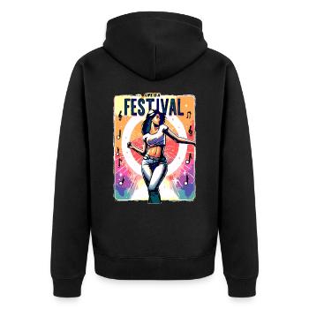 Life is a festival - Unisex Premium Bio Zip Hoodie - Schwarz - Hinten - Nico (187cm)