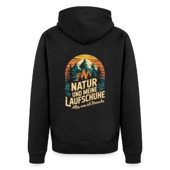 Laufsport Wald Berge Natur Joggen Laufen - Unisex Premium Bio Zip Hoodie - Schwarz - Hinten - Nico (187cm)