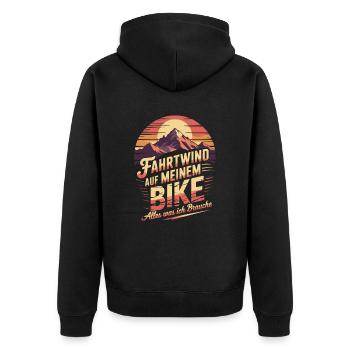 Mountainbike Downhill Berge Vintage Spruch - Unisex Premium Bio Zip Hoodie - Schwarz - Hinten - Nico (187cm)