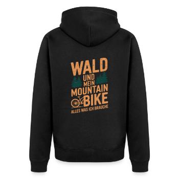 Mountainbike Downhill Berge Vintage Spruch - Unisex Premium Bio Zip Hoodie - Schwarz - Hinten - Nico (187cm)