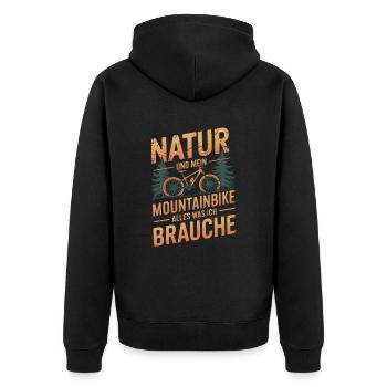 Mountainbike Downhill Berge Vintage Spruch - Unisex Premium Bio Zip Hoodie - Schwarz - Hinten - Nico (187cm)