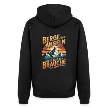 Angeln Fischen in der Natur lustiger Spruch - Unisex Premium Bio Zip Hoodie - Schwarz - Hinten - Nico (187cm)