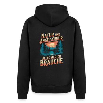 Angeln Fischen in der Natur lustiger Spruch - Unisex Premium Bio Zip Hoodie - Schwarz - Hinten - Nico (187cm)