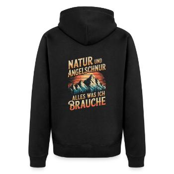 Angeln Fischen in der Natur lustiger Spruch - Unisex Premium Bio Zip Hoodie - Schwarz - Hinten - Nico (187cm)