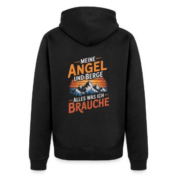 Angeln Fischen in der Natur lustiger Spruch - Unisex Premium Bio Zip Hoodie - Schwarz - Hinten - Nico (187cm)