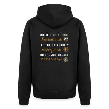 From high school to work - Unisex Premium Organic Zip Hoodie - black - Back - Nico (187cm)