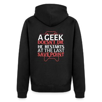 Un geek ne meurt pas - Veste à capuche bio Premium Unisexe - noir - Dos - Nico (187cm)