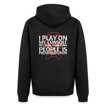Ich spiele auf meiner Konsole - Unisex Premium Bio Zip Hoodie - Schwarz - Hinten - Nico (187cm)