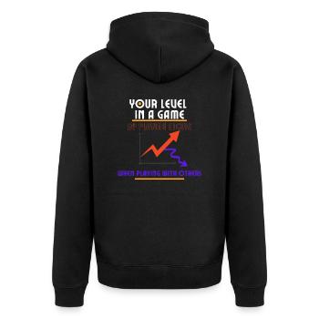 Level in einem Spiel - Unisex Premium Bio Zip Hoodie - Schwarz - Hinten - Nico (187cm)
