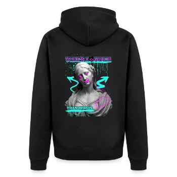 Vibes Louder Than Words Shirt - Unisex Premium Organic Zip Hoodie - black - Back - Nico (187cm)