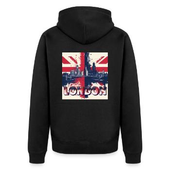 Urbaner Londoner Look - Überraschen Sie jemanden! - Unisex Premium Bio Zip Hoodie - Schwarz - Hinten - Nico (187cm)