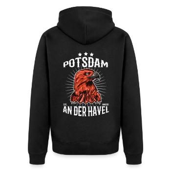 Potsdam an der Havel T-Shirt - Unisex Premium Bio Zip Hoodie - Schwarz - Hinten - Nico (187cm)