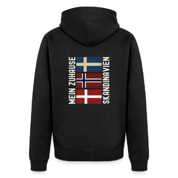 Skandinavien Rundreise - Unisex Premium Bio Zip Hoodie - Schwarz - Hinten - Nico (187cm)