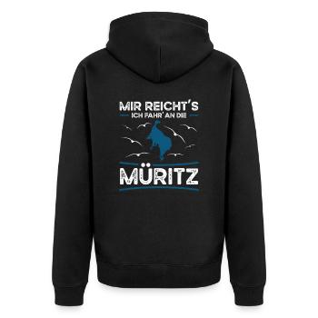 Mir Reichts Ich Fahr An Die Müritz - Unisex Premium Bio Zip Hoodie - Schwarz - Hinten - Nico (187cm)
