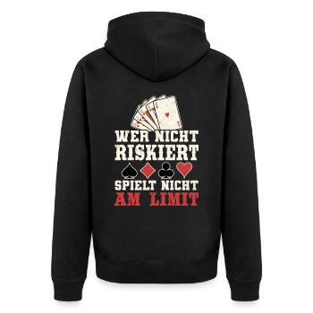 Poker Karten Pokern Casino Spruch - Unisex Premium Bio Zip Hoodie - Schwarz - Hinten - Nico (187cm)