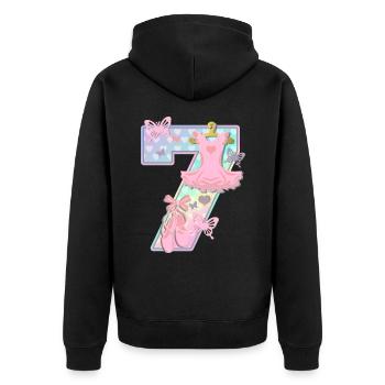Ballerina 7. Geburtstagsparty Nummer 7 - 7 Jahre - Unisex Premium Bio Zip Hoodie - Schwarz - Hinten - Nico (187cm)