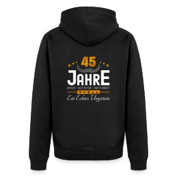 45. Jubiläum - Firmenjubiläum - Unisex Premium Bio Zip Hoodie - Schwarz - Hinten - Nico (187cm)