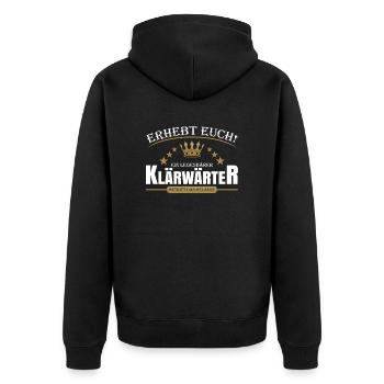 Klärwärter - Unisex Premium Bio Zip Hoodie - Schwarz - Hinten - Nico (187cm)