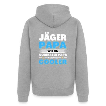 Jäger Papa wie ein normaler nur viel cooler - Unisex Premium Bio Zip Hoodie - Grau meliert - Hinten - Nico (187cm)