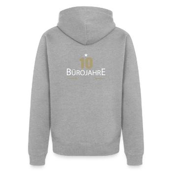 10 Jahre Jubiläum Büro - Unisex Premium Bio Zip Hoodie - Grau meliert - Hinten - Nico (187cm)