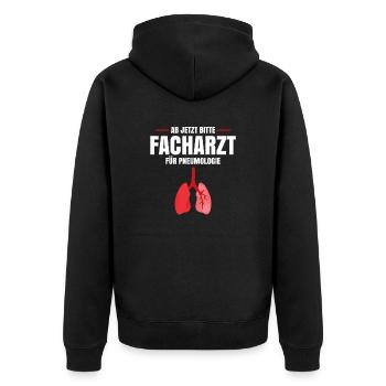 Ab Jetzt Bitte Facharzt Für Pneumologie - Unisex Premium Bio Zip Hoodie - Schwarz - Hinten - Nico (187cm)