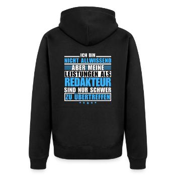 Unübertroffene Leistung als Redakteur - Unisex Premium Bio Zip Hoodie - Schwarz - Hinten - Nico (187cm)