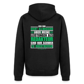 Unübertroffene Leistung als Redakteur - Unisex Premium Bio Zip Hoodie - Schwarz - Hinten - Nico (187cm)