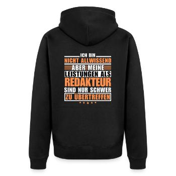 Unübertroffene Leistung als Redakteur - Unisex Premium Bio Zip Hoodie - Schwarz - Hinten - Nico (187cm)