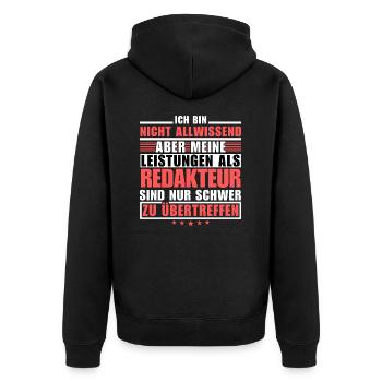Unübertroffene Leistung als Redakteur - Unisex Premium Bio Zip Hoodie - Schwarz - Hinten - Nico (187cm)