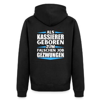 Kassierer im falschen Job gelandet - Unisex Premium Bio Zip Hoodie - Schwarz - Hinten - Nico (187cm)