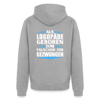 Logopäde im falschen Job gelandet - Unisex Premium Bio Zip Hoodie - Grau meliert - Hinten - Nico (187cm)