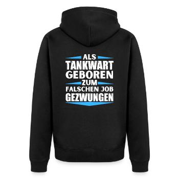 Tankwart im falschen Job gelandet - Unisex Premium Bio Zip Hoodie - Schwarz - Hinten - Nico (187cm)