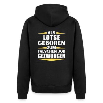 Lotse im falschen Job gelandet - Unisex Premium Bio Zip Hoodie - Schwarz - Hinten - Nico (187cm)