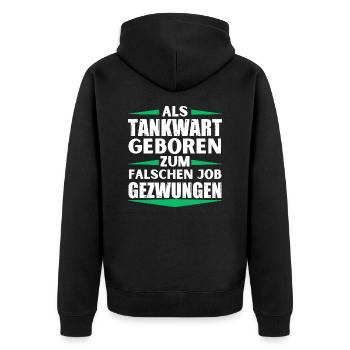 Tankwart im falschen Job gelandet - Unisex Premium Bio Zip Hoodie - Schwarz - Hinten - Nico (187cm)