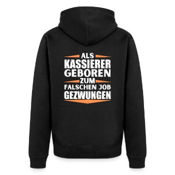 Kassierer im falschen Job gelandet - Unisex Premium Bio Zip Hoodie - Schwarz - Hinten - Nico (187cm)