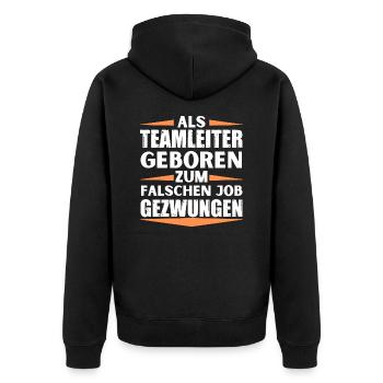 Teamleiter im falschen Job gelandet - Unisex Premium Bio Zip Hoodie - Schwarz - Hinten - Nico (187cm)