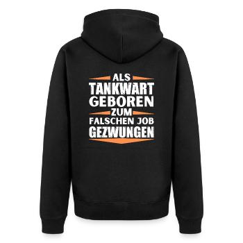 Tankwart im falschen Job gelandet - Unisex Premium Bio Zip Hoodie - Schwarz - Hinten - Nico (187cm)