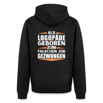 Logopäde im falschen Job gelandet - Unisex Premium Bio Zip Hoodie - Schwarz - Hinten - Nico (187cm)