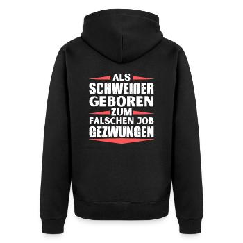 Schweißer im falschen Job gelandet - Unisex Premium Bio Zip Hoodie - Schwarz - Hinten - Nico (187cm)