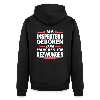 Inspekteur im falschen Job gelandet - Unisex Premium Bio Zip Hoodie - Schwarz - Hinten - Nico (187cm)
