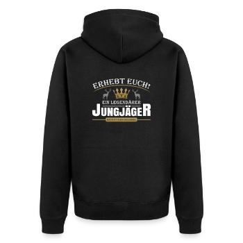 Legendärer Jungjäger - Unisex Premium Bio Zip Hoodie - Schwarz - Hinten - Nico (187cm)