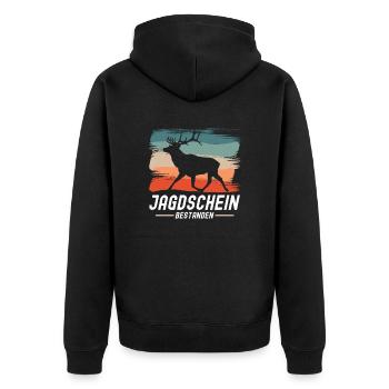 Jagdschein Bestanden - Unisex Premium Bio Zip Hoodie - Schwarz - Hinten - Nico (187cm)