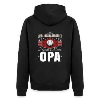 Baseball Opa - Unisex Premium Bio Zip Hoodie - Schwarz - Hinten - Nico (187cm)