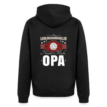 Handball Opa - Unisex Premium Bio Zip Hoodie - Schwarz - Hinten - Nico (187cm)