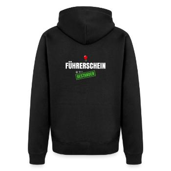 Führerschein Bestanden - Unisex Premium Bio Zip Hoodie - Schwarz - Hinten - Nico (187cm)