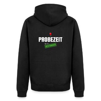 Probezeit Bestanden - Unisex Premium Bio Zip Hoodie - Schwarz - Hinten - Nico (187cm)