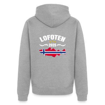 Lofoten Angeln - Unisex Premium Bio Zip Hoodie - Grau meliert - Hinten - Nico (187cm)