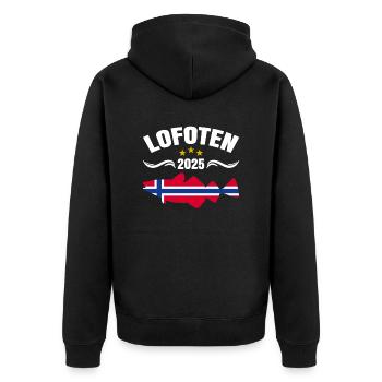 Lofoten Angeln - Unisex Premium Bio Zip Hoodie - Schwarz - Hinten - Nico (187cm)