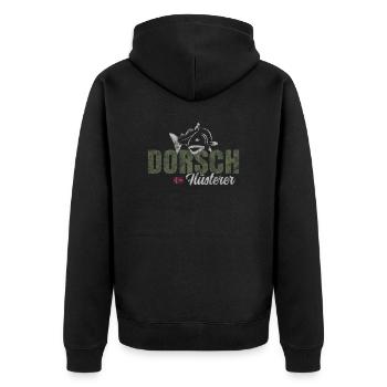 Dorsch Angeln Norwegen - Unisex Premium Bio Zip Hoodie - Schwarz - Hinten - Nico (187cm)
