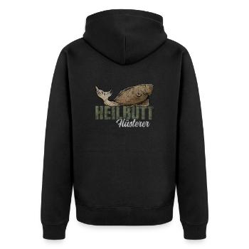 Heilbutt Flüsterer - Unisex Premium Bio Zip Hoodie - Schwarz - Hinten - Nico (187cm)
